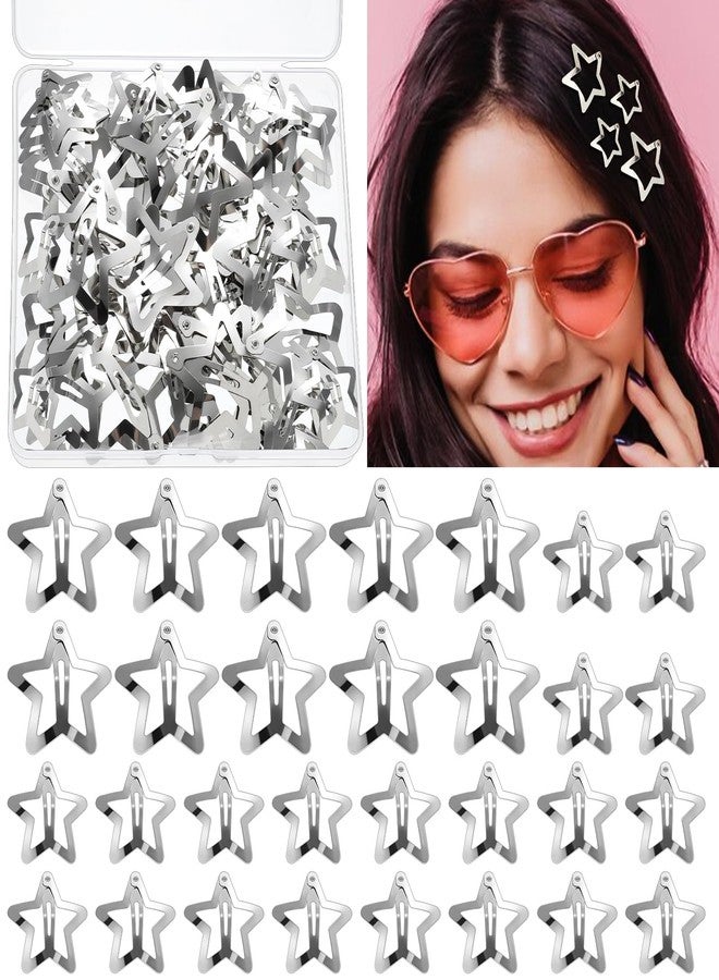 obeoby 40pcs 1.6" and 1.2" Metal Star Hair Clips - 2000s Y2K Silver Star Barrettes for Girls,Y2K Hair Accessories Gifts - Image 1